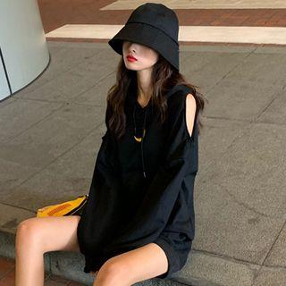 Cold Shoulder Moon-print Hoodie