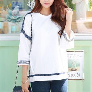 Drop-shoulder Fringe-trim Top