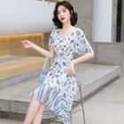 Short-sleeve Shell Print Chiffon A-line Dress