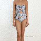 Floral Ruffled Tube Swimsuit