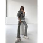 Set: Letter Print Sweat Shirt + Boot-cut Sweat Pants