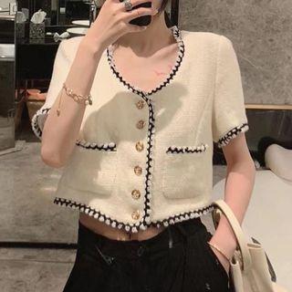 Short-sleeve Button Up Tweed Jacket