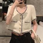 Short-sleeve Button Up Tweed Jacket