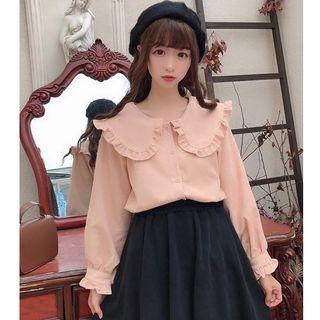 Frill-trim Corduroy Blouse
