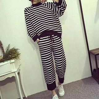 Set: Striped Zip-side Sweater + Harem Pants
