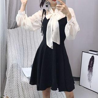 Set: Spaghetti Strap Mini Dress + Long-sleeve Top