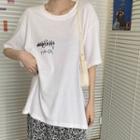 Short-sleeve Pizza Print T-shirt / Leopard Print Midi A-line Skirt