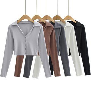 Lapel Single-breasted Ribbed Top
