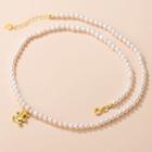 Faux Pearl Necklace S925 Silver - White & Gold - One Size