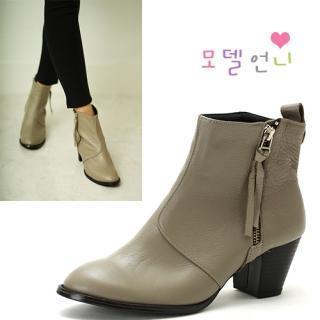 Genuine Leather Zip-side Ankle Boots