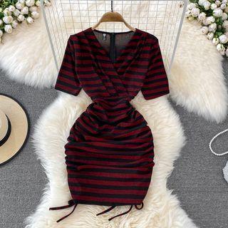Short-sleeve Striped Bodycon Dress