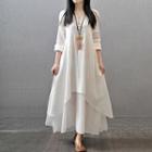 Long-sleeve Layered Maxi Linen Dress