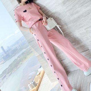 Set: Heart T-shirt + High-waist Wide-leg Pants