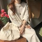 Long-sleeve Striped Dress With Sash Off-white - One Size