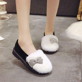 Faux Fur Bow Accent Loafers