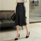 Tall Size Zip-side Satin Midi Skirt
