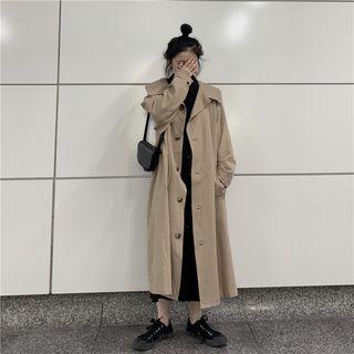 Plain Single-breasted Midi Trench Coat Khaki - One Size