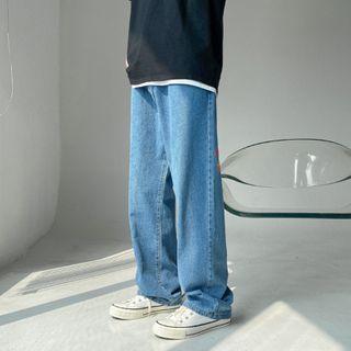 Rainbow Print Washed Wide Leg Jeans