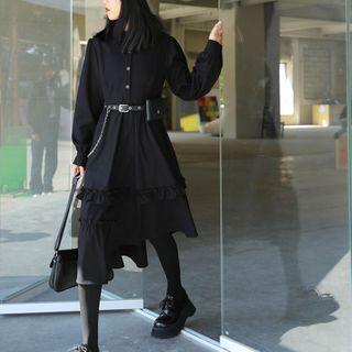 Set: Midi A-line Shirt Dress + Belt Bag