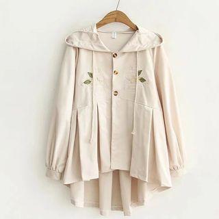 Embroidered Buttoned Hooded Jacket As Shown In Figure - One Size