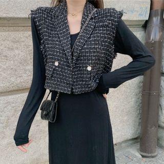 Patterned Double-breasted Cropped Vest 2299 - Black - One Size