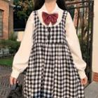 Blouse / Gingham Midi Pinafore Dress / Set