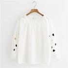 Long-sleeve Sweetheart Embroidered Frilled Top