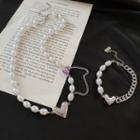 Heart Pendant Faux Pearl Necklace / Bracelet