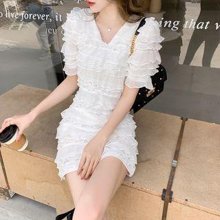 Short-sleeve Tiered Mini Bodycon Dress
