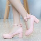 Bow Accent Ankle Strap Chunky-heel Pumps