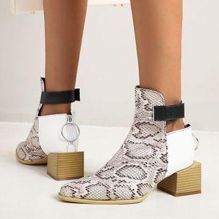 Chunky Heel Paneled Cutout Short Boots