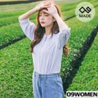 Plus Size Mandarin-collar 3/4-sleeve Gingham Shirt