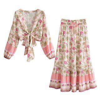 Floral Print Tied Blouse / Midi Skirt / Set