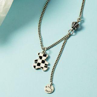 Bear Pendant Chain Necklace 1 Pc - Black & White - One Size