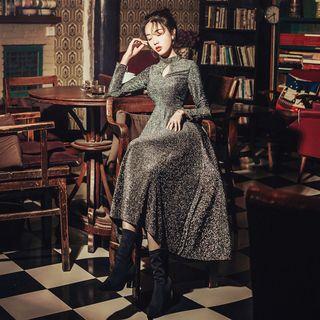 Long-sleeve Keyhole Front Dress