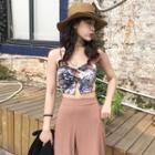 Printed Cropped Camisole Top / Elbow-sleeve Long Cardigan / Wide Leg Pants