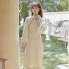 Long-sleeve Midi Qipao / Embroidered Frog-button Vest