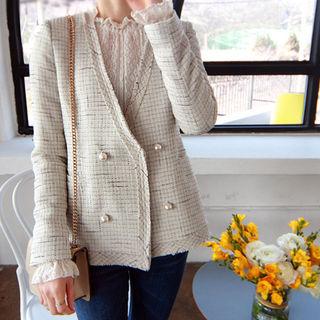 Double-breasted Faux-pearl Buttoned Jacket