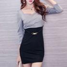 Two-tone 3/4 Sleeve Sheath Dress