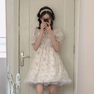 Short-sleeve Floral Print A-line Dress / Slipdress