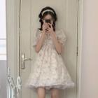 Short-sleeve Floral Print A-line Dress / Slipdress
