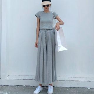 Set: Short-sleeve T-shirt + High-waist Wide-leg Pants