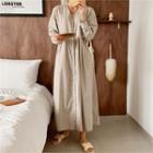 V-neck Pintucked-trim Maxi Patterned Dress