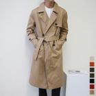 Double-breasted Colored Long Trench Coat With Sash