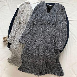 Floral Print Long-sleeve Pleated Chiffon Dress