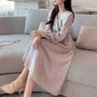 Long-sleeve Lace-trim Print Dress
