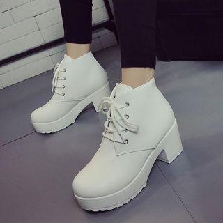 Platform Chunky Heel Lace-up Short Boots