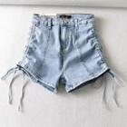 Drawstring High-waist Denim Hot Pants