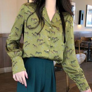 Long-sleeve Satin Printed Shirt / Wide-leg Pants