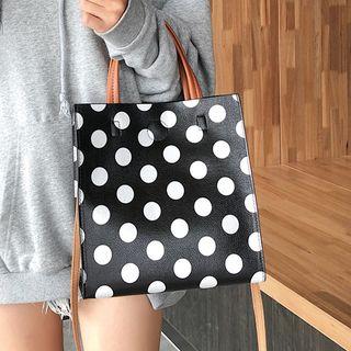 Polka Dot Faux Leather Tote With Shoulder Strap